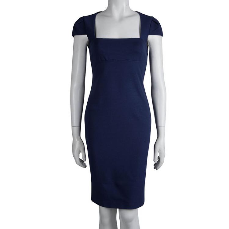 Pre Owned Emilio Pucci Navy Blue Cap Sleeve Fitted Dress S