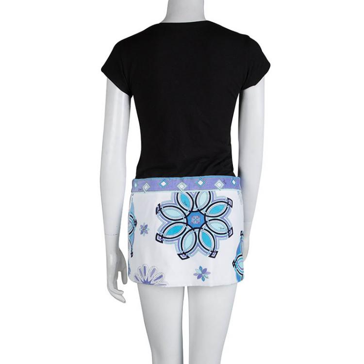 Pre Owned Emilio Pucci Multicolor Printed Velvet Wraparound Mini Skirt M