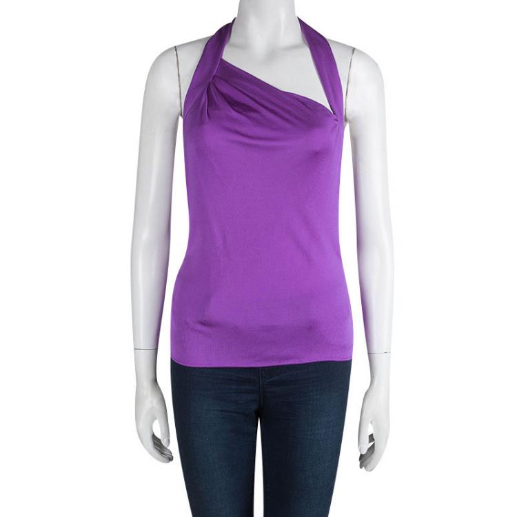Pre Owned Emilio Pucci Purple Silk Backless Draped Top M
