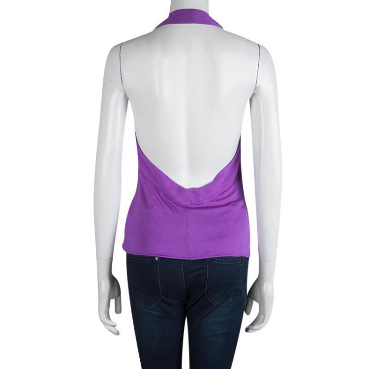 Pre Owned Emilio Pucci Purple Silk Backless Draped Top M