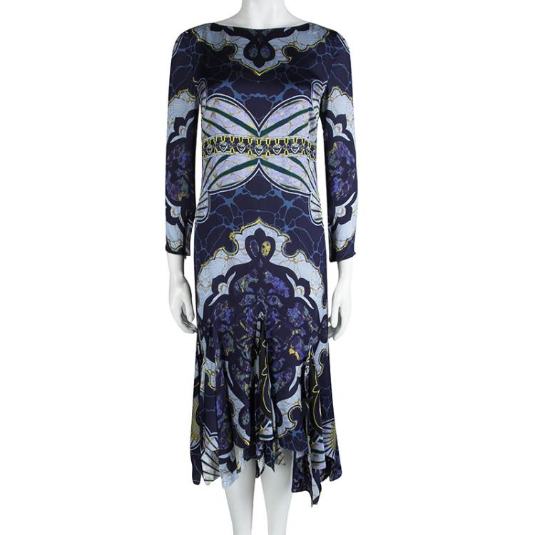 Pre Owned Emilio Pucci Multicolor Printed Silk Godet Dress M