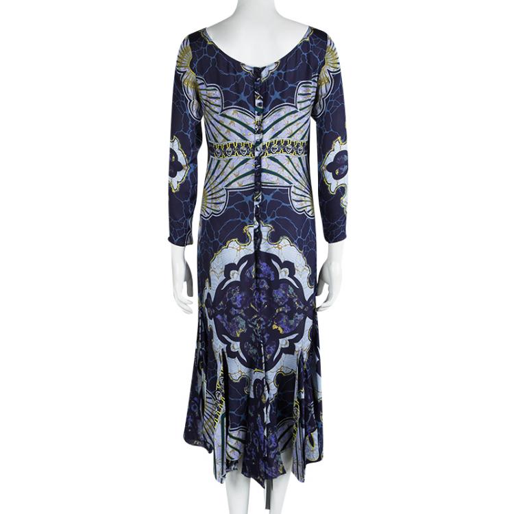 Pre Owned Emilio Pucci Multicolor Printed Silk Godet Dress M