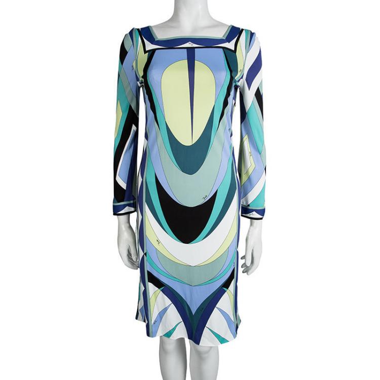 Pre Owned Emilio Pucci Multicolor Printed Knit Shift Dress M