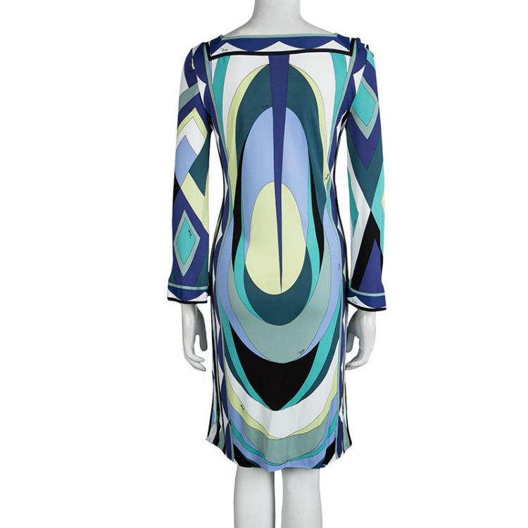 Pre Owned Emilio Pucci Multicolor Printed Knit Shift Dress M