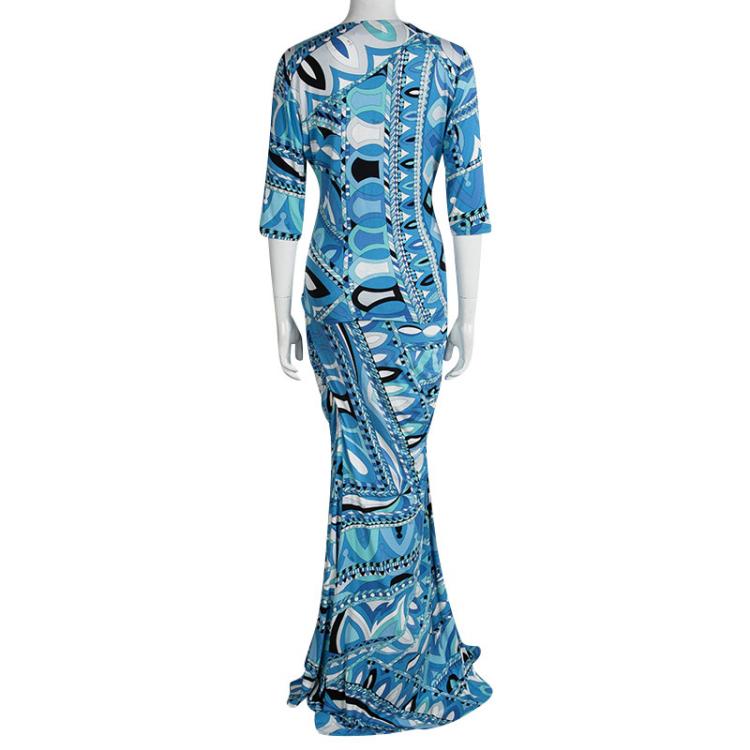 Pre Owned Emilio Pucci Multicolor Printed Draped Skirt And Top Set L