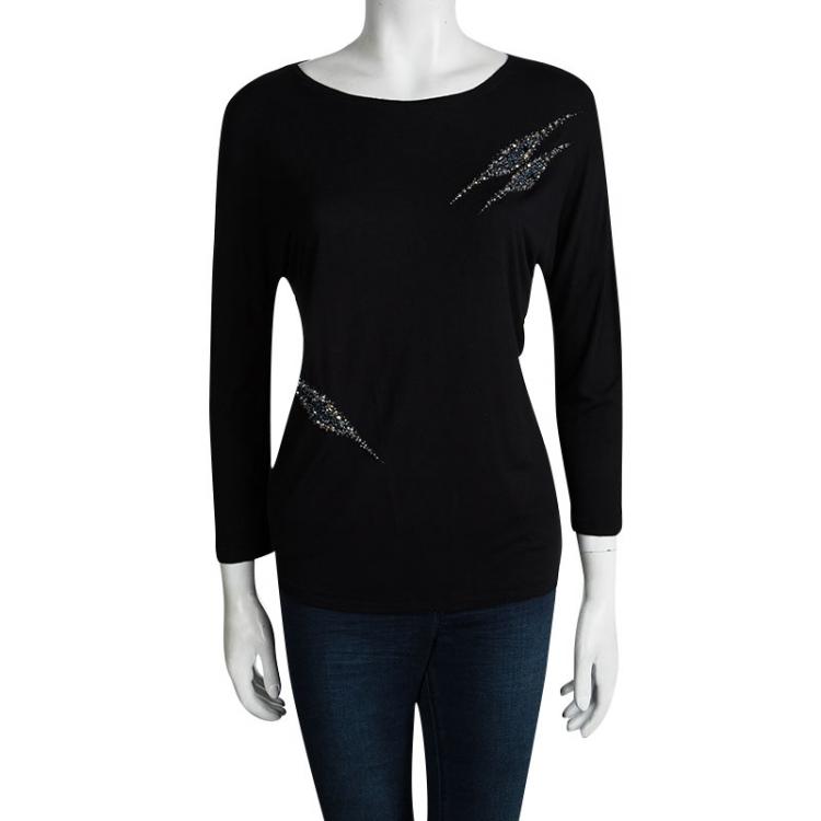 Pre Owned Emilio Pucci Black Embellished Long Sleeve Top S