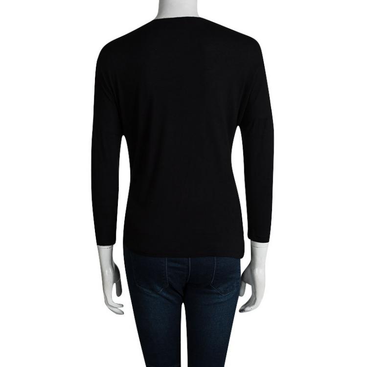 Pre Owned Emilio Pucci Black Embellished Long Sleeve Top S