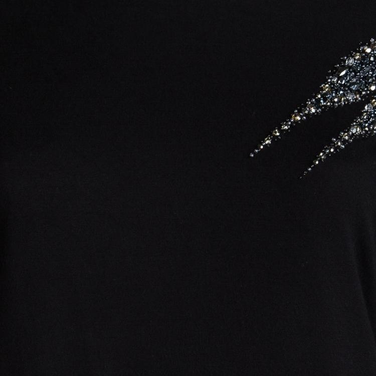 Pre Owned Emilio Pucci Black Embellished Long Sleeve Top S