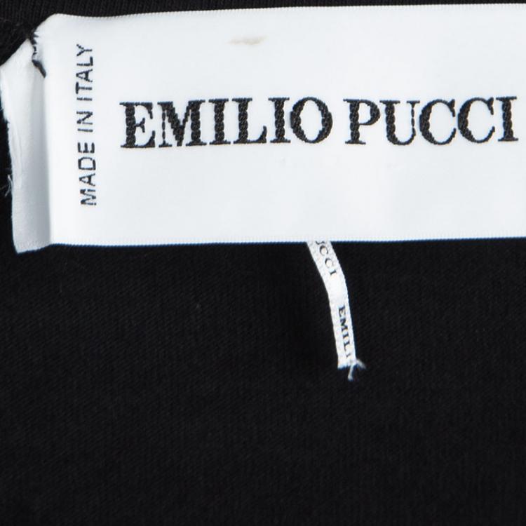 Pre Owned Emilio Pucci Black Embellished Long Sleeve Top S
