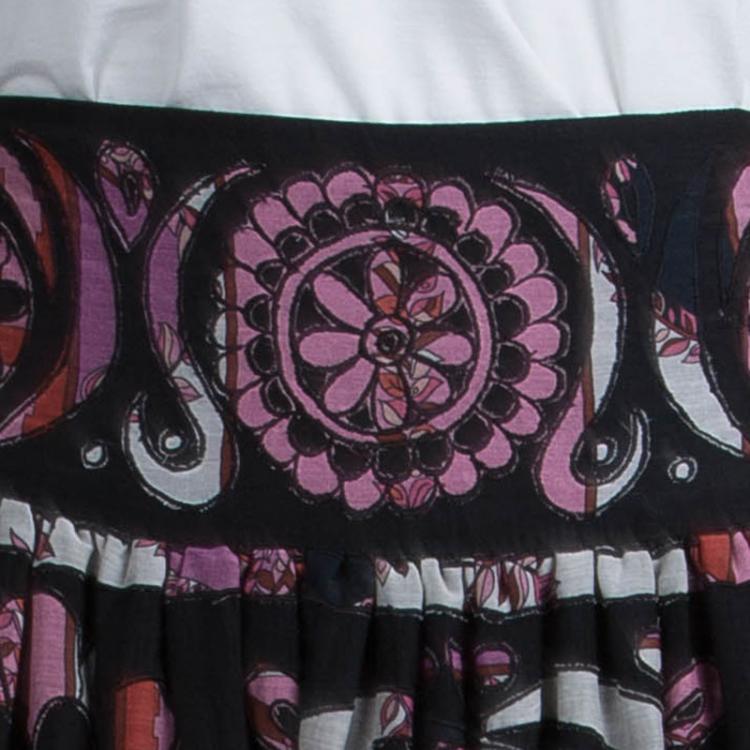 Pre Owned Emilio Pucci Multicolor Print Embroidered Gathered Maxi Skirt S