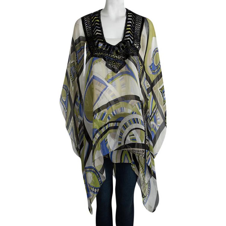 Pre Owned Emilio Pucci Multicolor Printed Silk Embellished Kaftan S