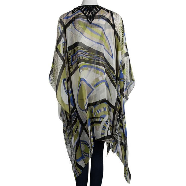 Pre Owned Emilio Pucci Multicolor Printed Silk Embellished Kaftan S