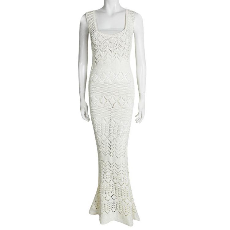 مملوكة مسبقًا Emilio Pucci Cream Perforated Chunky Knit Sleeveless Maxi Dress M