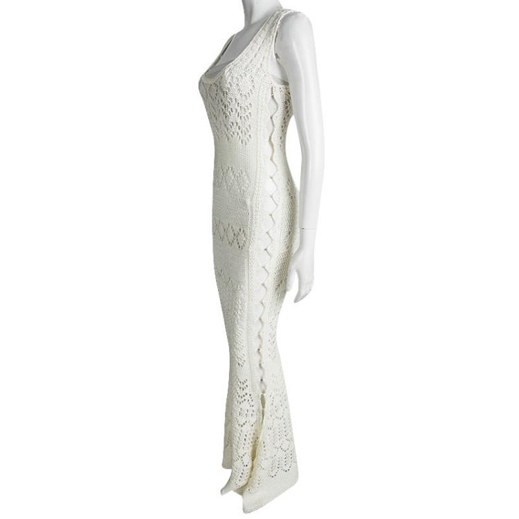 مملوكة مسبقًا Emilio Pucci Cream Perforated Chunky Knit Sleeveless Maxi Dress M