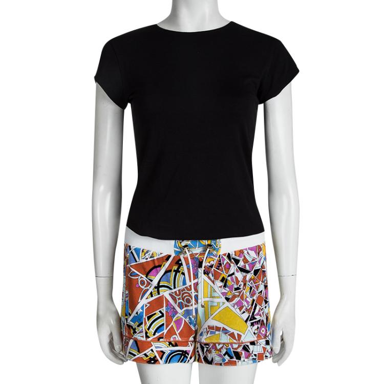 Pre Owned Emilio Pucci Multicolor Printed Velvet Terrycloth Shorts S