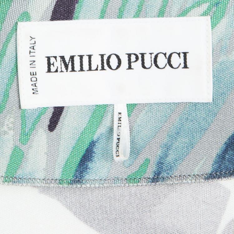 Pre Owned Emilio Pucci Multicolor Printed Silk Embellished Short Sleeve Top M