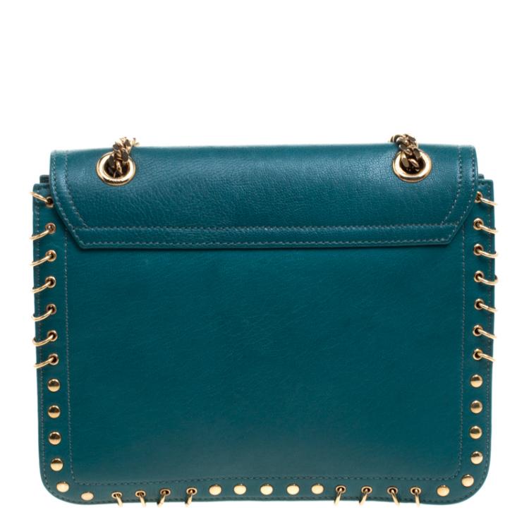 Pre Owned Emilio Pucci Emerald Green Leather Marquise Shoulder Bag