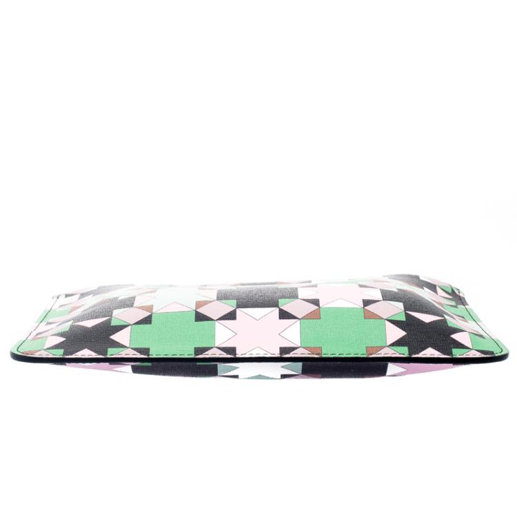 Pre Owned Emilio Pucci Multicolor Geometric Print Leather Small Clutch