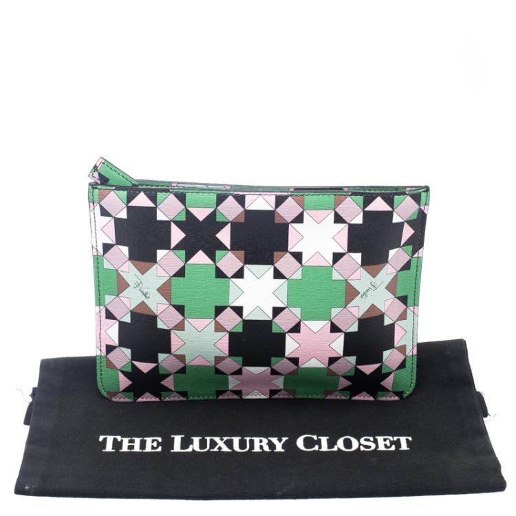 Pre Owned Emilio Pucci Multicolor Geometric Print Leather Small Clutch