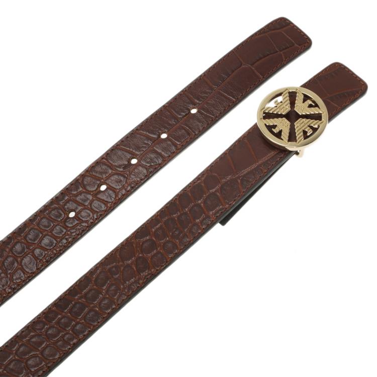 Pre Owned Emporio Armani Brown Croc Embossed and Black Leather Reversible Belt Size 42 