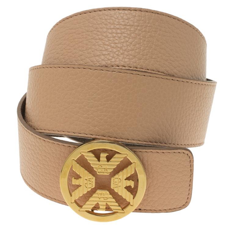Pre Owned Emporio Armani Brown and Beige Leather Reversible Belt Size 42 