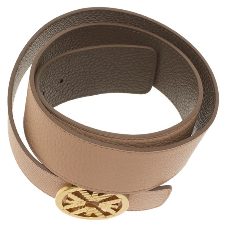 Pre Owned Emporio Armani Brown and Beige Leather Reversible Belt Size 42 