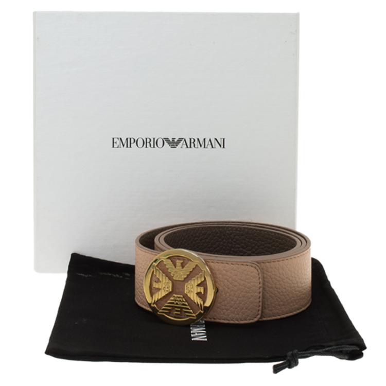 Pre Owned Emporio Armani Brown and Beige Leather Reversible Belt Size 42 