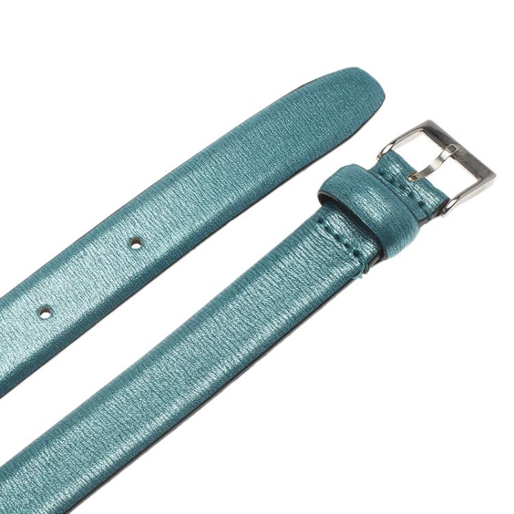 Pre Owned Emporio Armani Blue Metallic Skinny Belt 95 CM