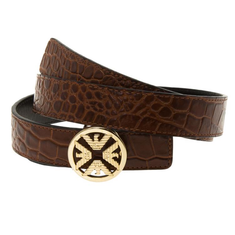 EMPORIO ARMANI: leather belt with all over monogram - Black