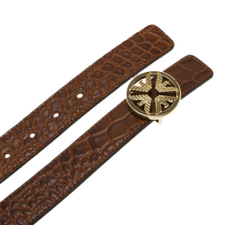 Pre Owned Emporio Armani Brown Croc Embossed and Black Leather Reversible Belt 95 CM