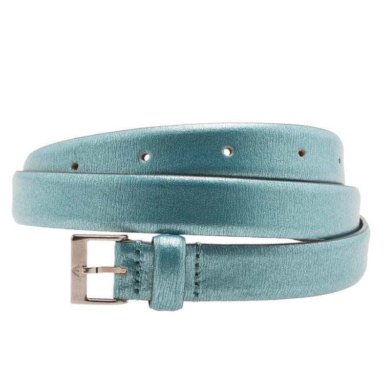 Pre Owned Emporio Armani Metallic Blue Skinny Belt 105 CM