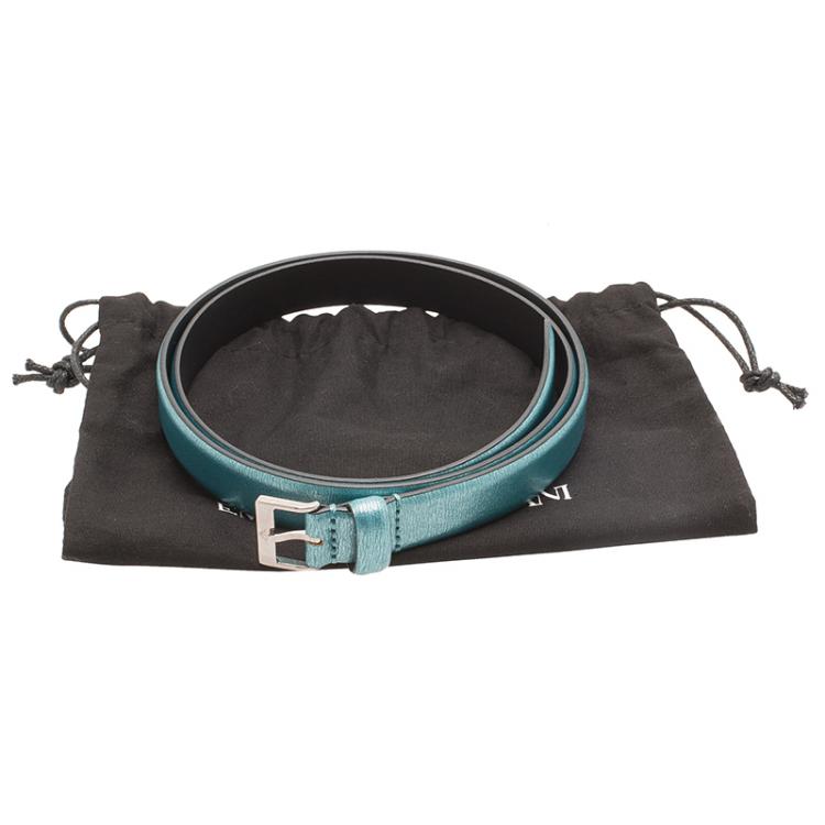 Pre Owned Emporio Armani Metallic Blue Skinny Belt 105 CM