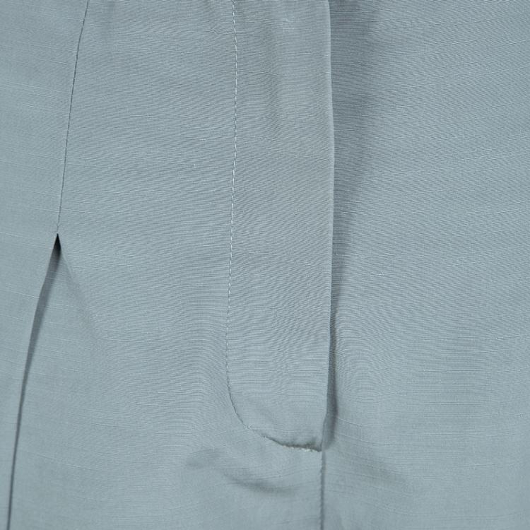 Pre Owned Emporio Armani Grey Leather Cuff Detail High Waist Pants M