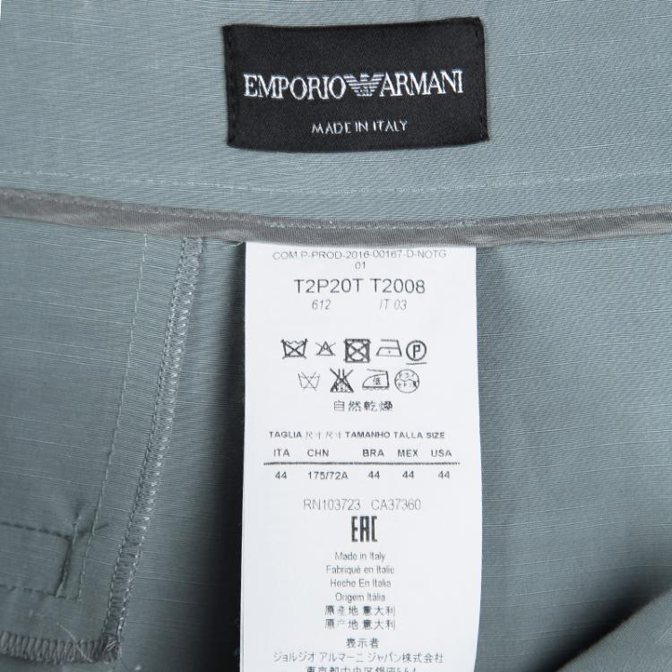Pre Owned Emporio Armani Grey Leather Cuff Detail High Waist Pants M
