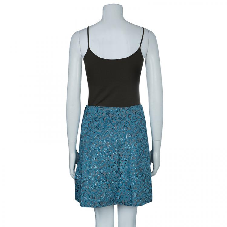 Pre Owned Emporio Armani Blue Metallic Jacquard Weave Skirt S