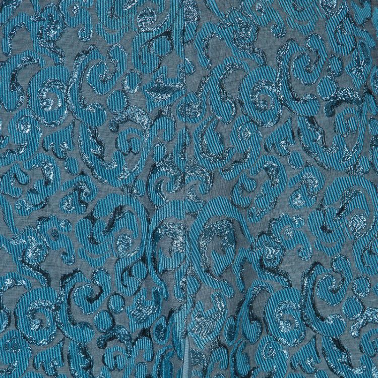 Pre Owned Emporio Armani Blue Metallic Jacquard Weave Skirt S