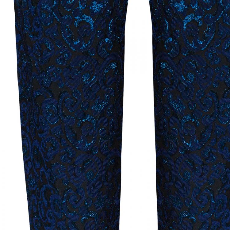Pre Owned Emporio Armani Blue Metallic Brocade Pants S