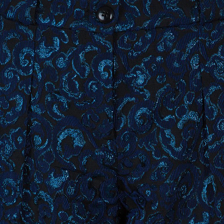 Pre Owned Emporio Armani Blue Metallic Brocade Pants S