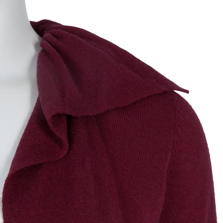 Pre Owned Emporio Armani Maroon Sequin Ruffle Collar Detail Long Sleeve Buttondown Cardigan M