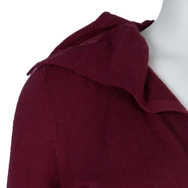 Pre Owned Emporio Armani Maroon Sequin Ruffle Collar Detail Long Sleeve Buttondown Cardigan M
