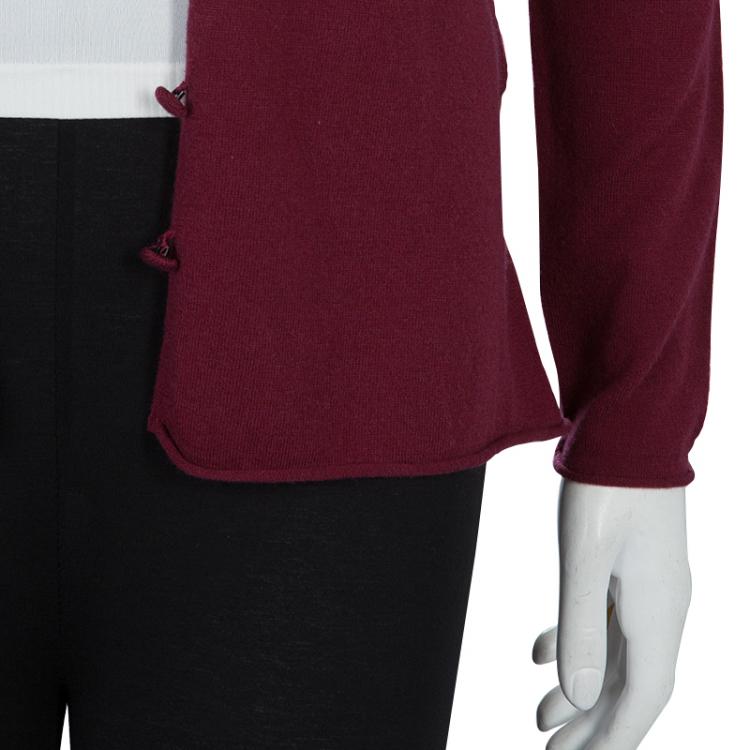 Pre Owned Emporio Armani Maroon Sequin Ruffle Collar Detail Long Sleeve Buttondown Cardigan M