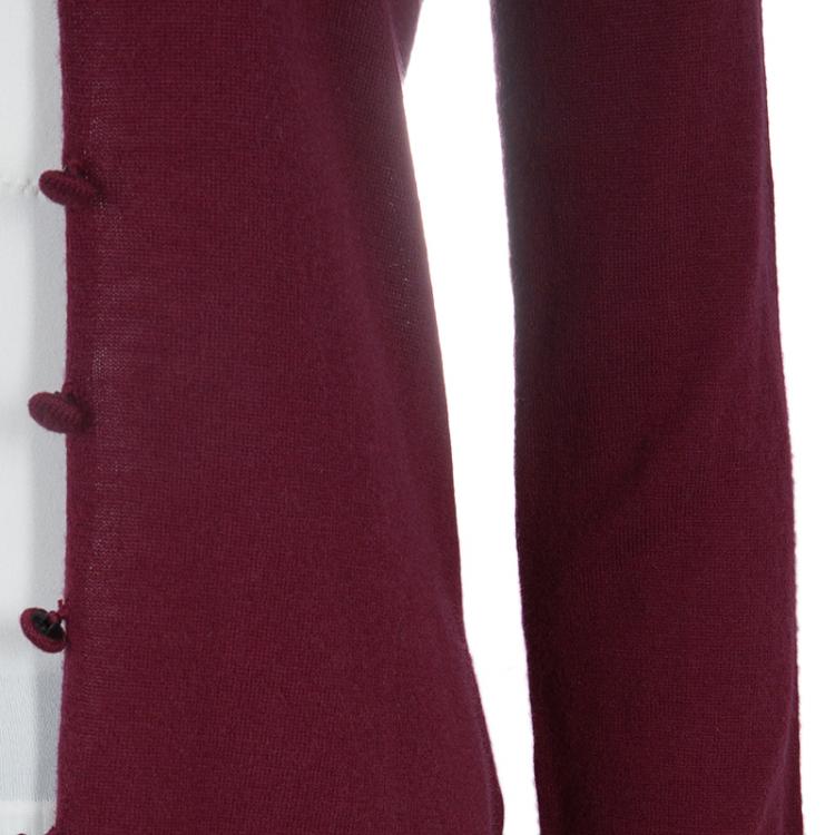 Pre Owned Emporio Armani Maroon Sequin Ruffle Collar Detail Long Sleeve Buttondown Cardigan M