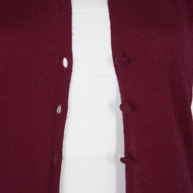 Pre Owned Emporio Armani Maroon Sequin Ruffle Collar Detail Long Sleeve Buttondown Cardigan M