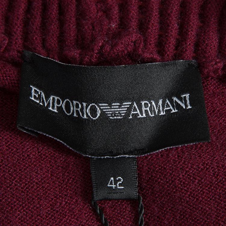 Pre Owned Emporio Armani Maroon Sequin Ruffle Collar Detail Long Sleeve Buttondown Cardigan M