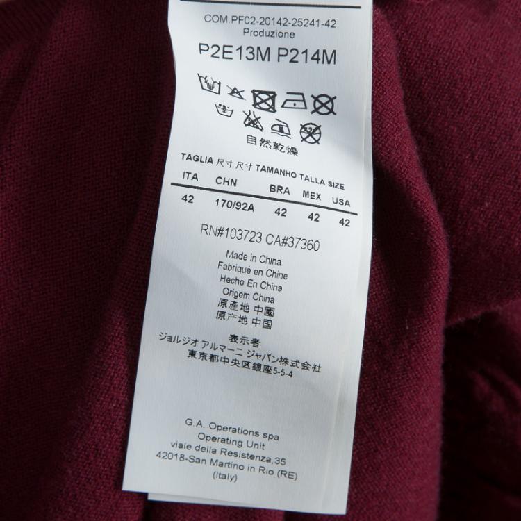 Pre Owned Emporio Armani Maroon Sequin Ruffle Collar Detail Long Sleeve Buttondown Cardigan M