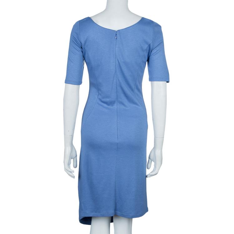 Pre Owned Emporio Armani Blue Knit Ruched Dress L