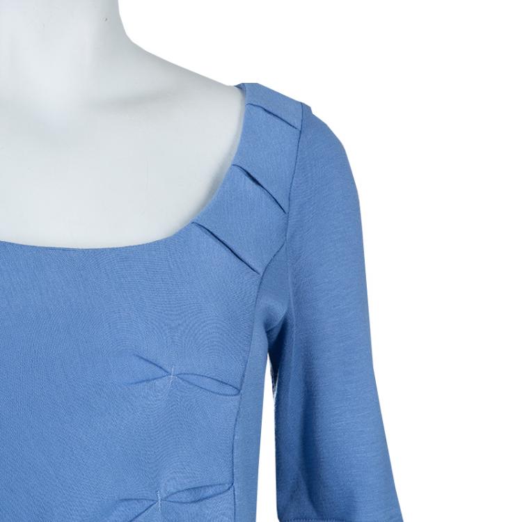 Pre Owned Emporio Armani Blue Knit Ruched Dress L