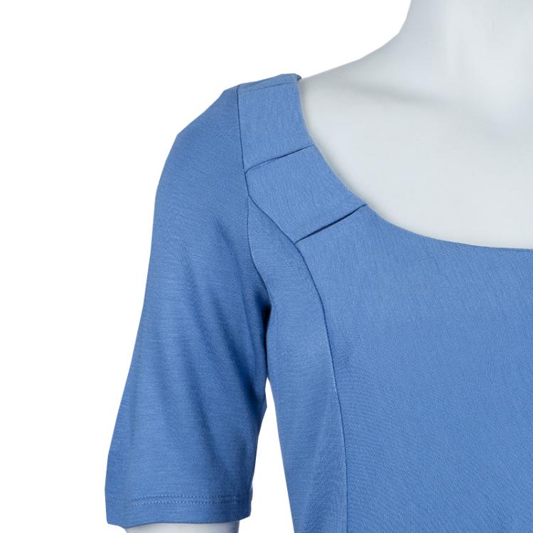 Pre Owned Emporio Armani Blue Knit Ruched Dress L