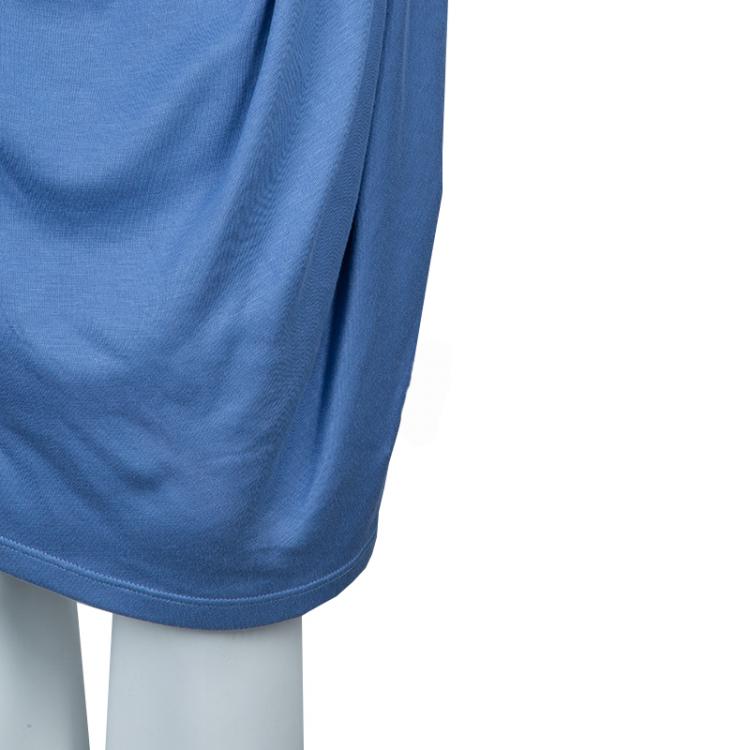 Pre Owned Emporio Armani Blue Knit Ruched Dress L