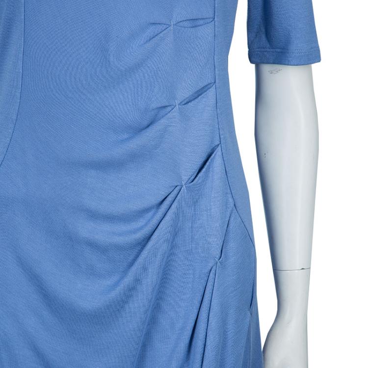 Pre Owned Emporio Armani Blue Knit Ruched Dress L